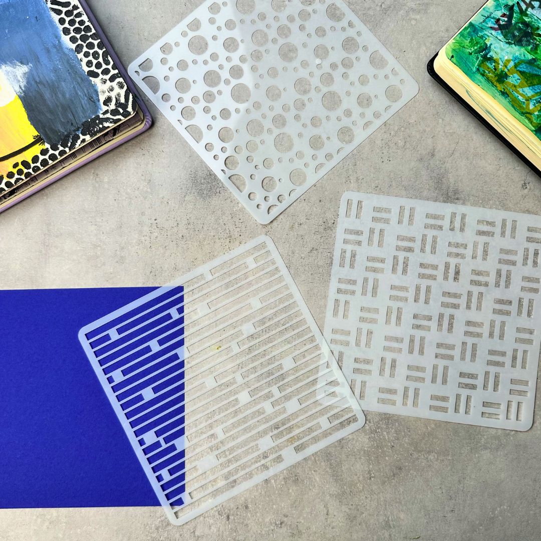 6 geometriske stencils - art journal