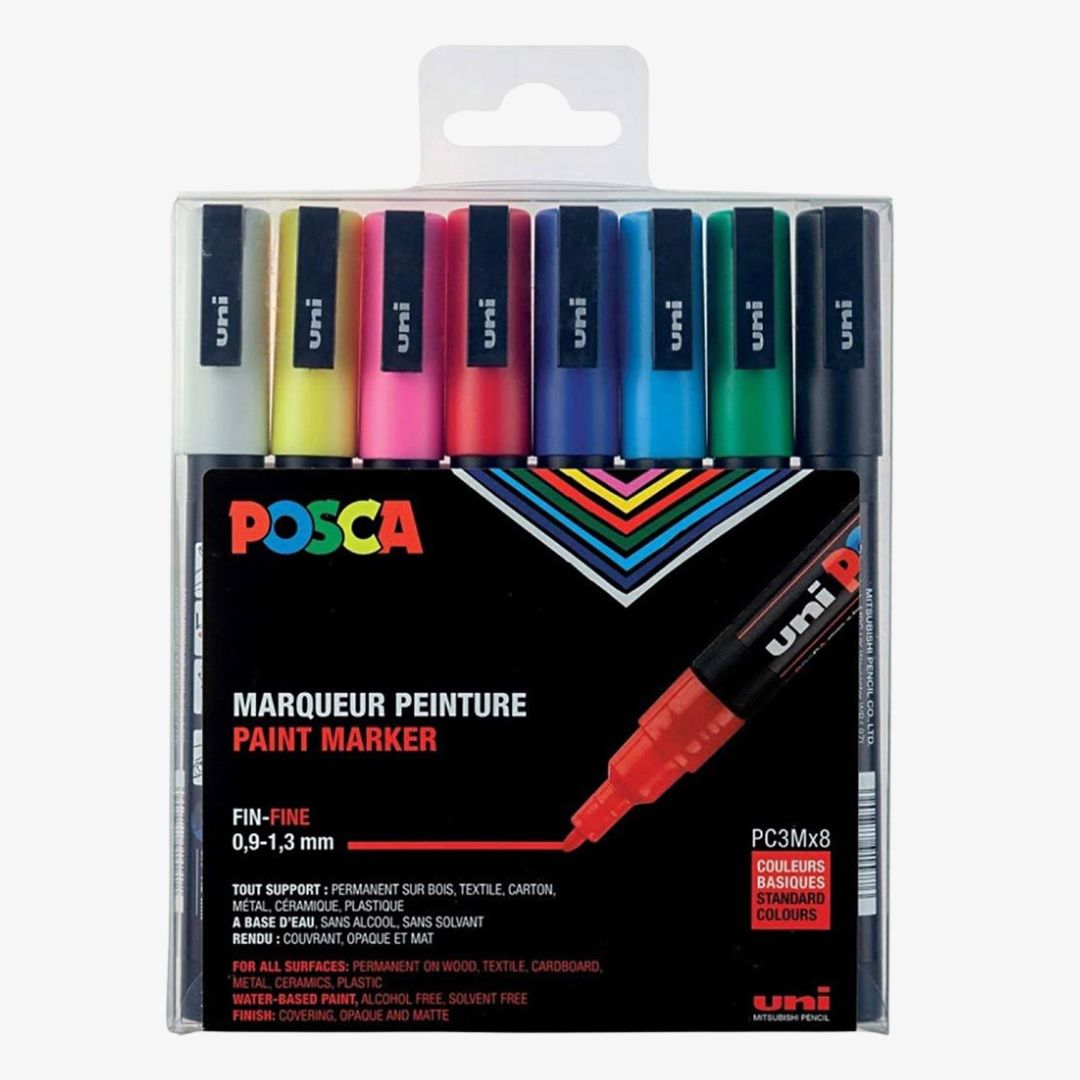 Posca tuscher sæt, 8 stk. PC-3M (basisfarver)