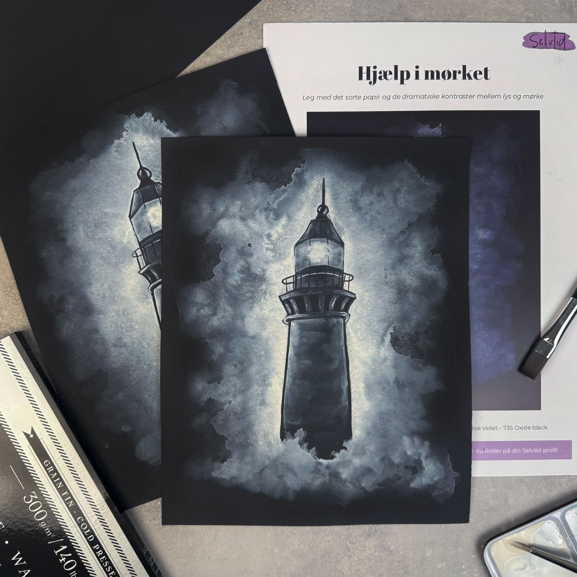 2 ark sort akvarelpapir, 20,3 x 25,4 cm, 100% bomuld, Clairefontaine