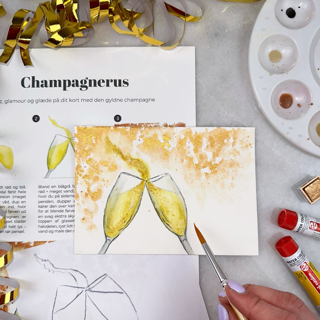 mal dine egne kort med den kærlige kort boks akvarel champagne skål