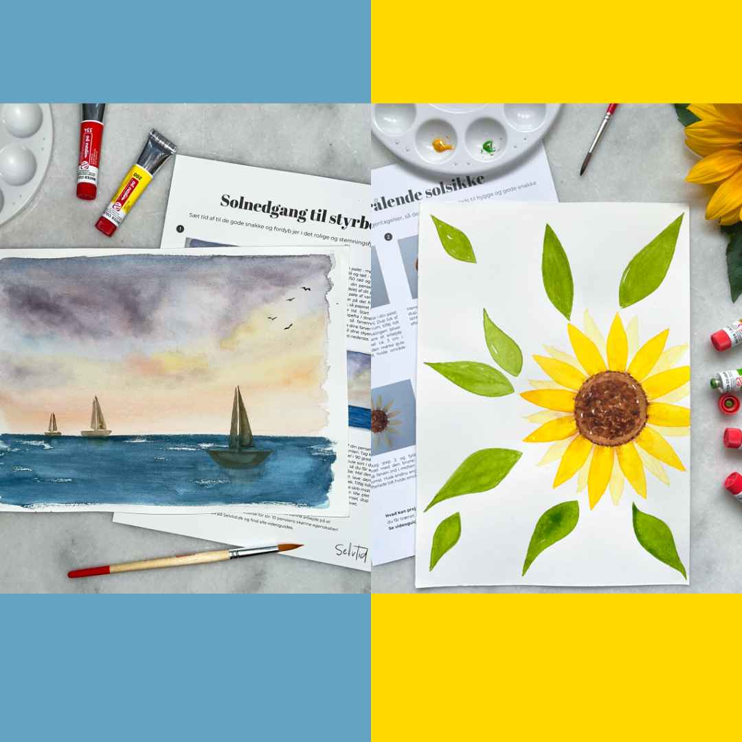fælles maleboks lær at male med akvarel sejlads og solsikke kombineret
