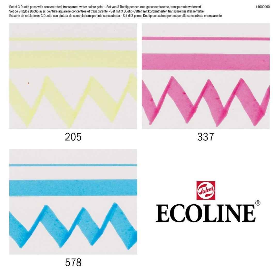 Akvareltusch duotip Ecoline, primære farver (3 stk)